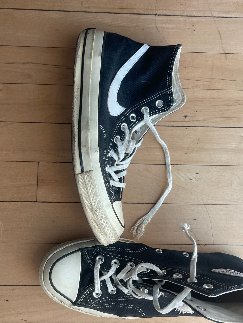 Converse Men’s Black High Top Sneakers with White Trim - Picture 2 of 5